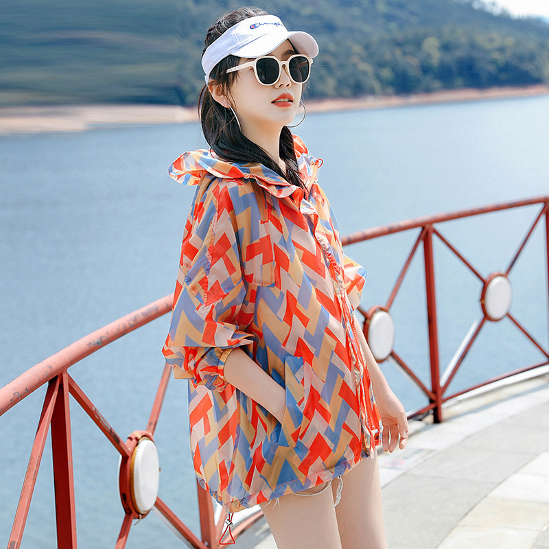 Hooded Sun Protection Clothing Women's Western Style 2023 New Summer Loose Sun-Protection Shirt Fairy Print plus Size Thin Coat Sun Protection Coat