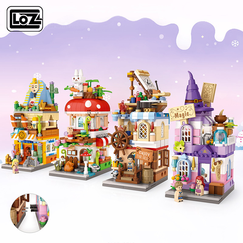 loz俐智新品迷你商业街 魔幻街景魔法屋航海蘑菇房考古屋拼装积木
