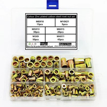 165pcs拉铆螺母M3-M10碳钢镀彩锌拉铆螺母平头竖纹拉铆钉【跨境】