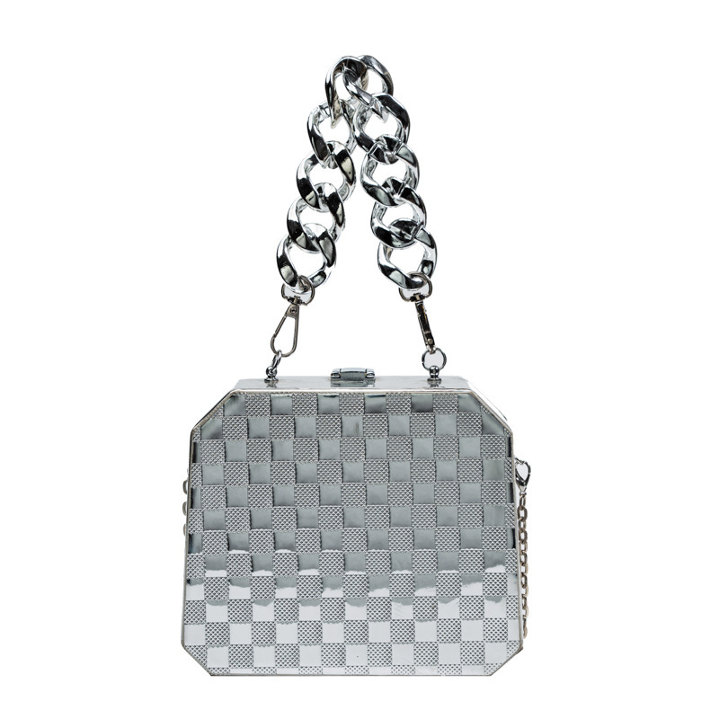 Metal Small Bag 2023 European and American Fashion Diamond Chanel's Style Personality Texture Portable Crossbody Makeup Box Bag Women
