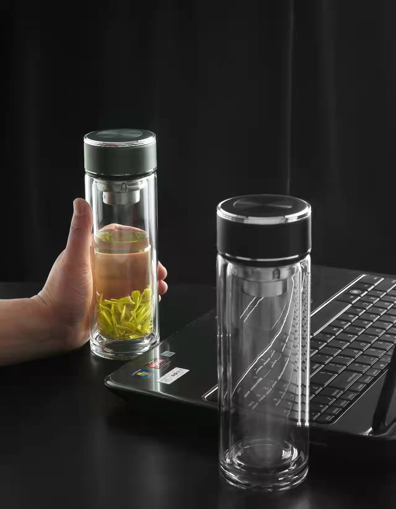 Ws Meishi Tea Serving Cup Double-Layer Glass Borosilicate with Filter Screen Stainless Steel Cover Gift Wholesale Business Model