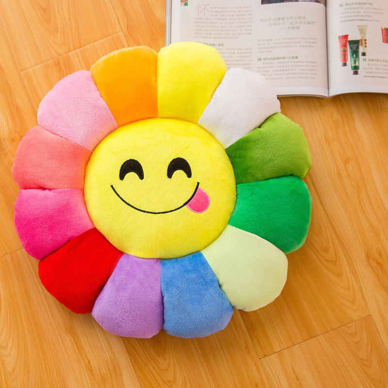 Tiktok Same Style Colorful Sun Flower Petal Plush Toy Stall Cushion Doll QQ Expression Lumbar Support Pillow Doll Pillow