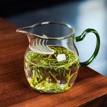 分茶器一体加厚公道杯大号耐高温玻璃茶海月牙过滤网绿色黄色中式