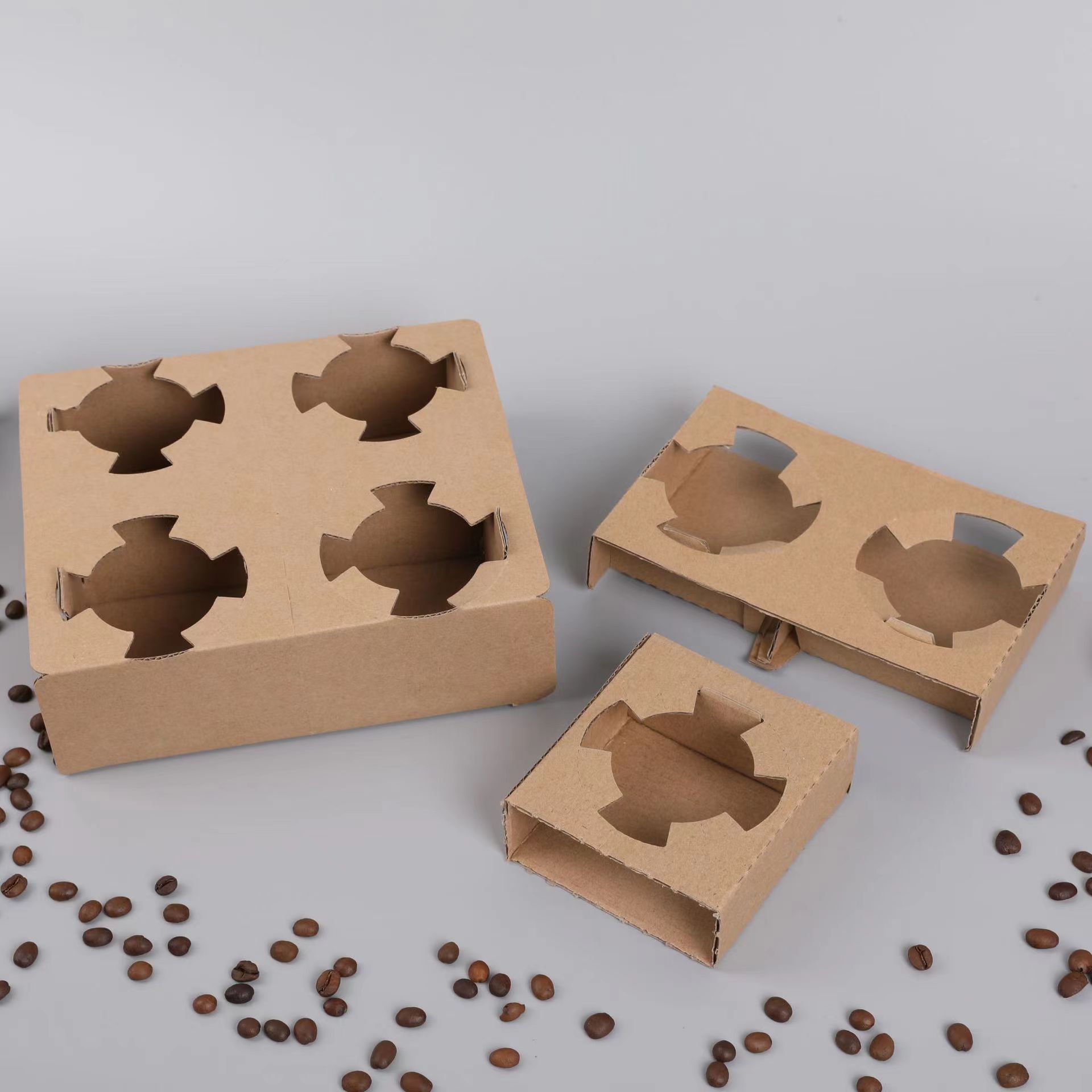 一次性杯托底座奶茶咖啡饮料打包瓦楞纸固定外卖牛皮纸单双四杯托