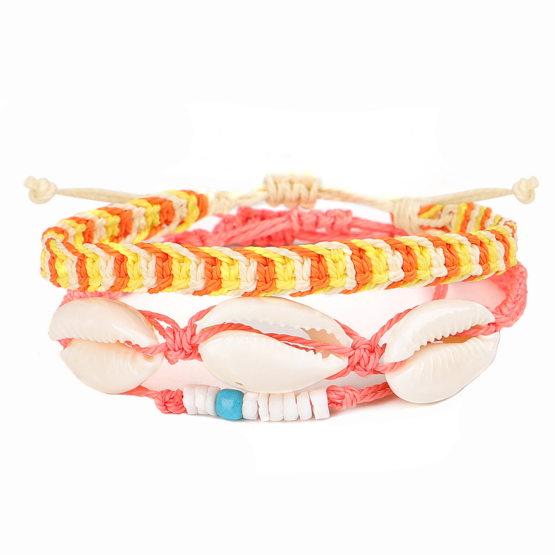 Cross-Border New Arrival Bohemian Vacation Style Bracelet Handmade Creative Weaving Color Wax Line Shell Bracelet Set