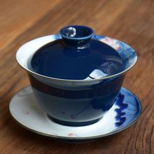 茶盏微景德镇霁兰手绘陶瓷盖碗手抓泡茶碗三才碗杯功夫敬茶碗茶杯