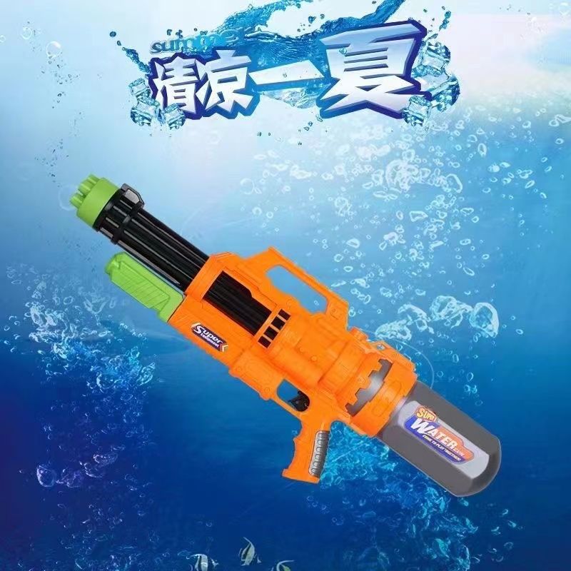 新款加特林抽拉式打气双喷头大容量儿童水枪夏天沙滩打水仗玩具