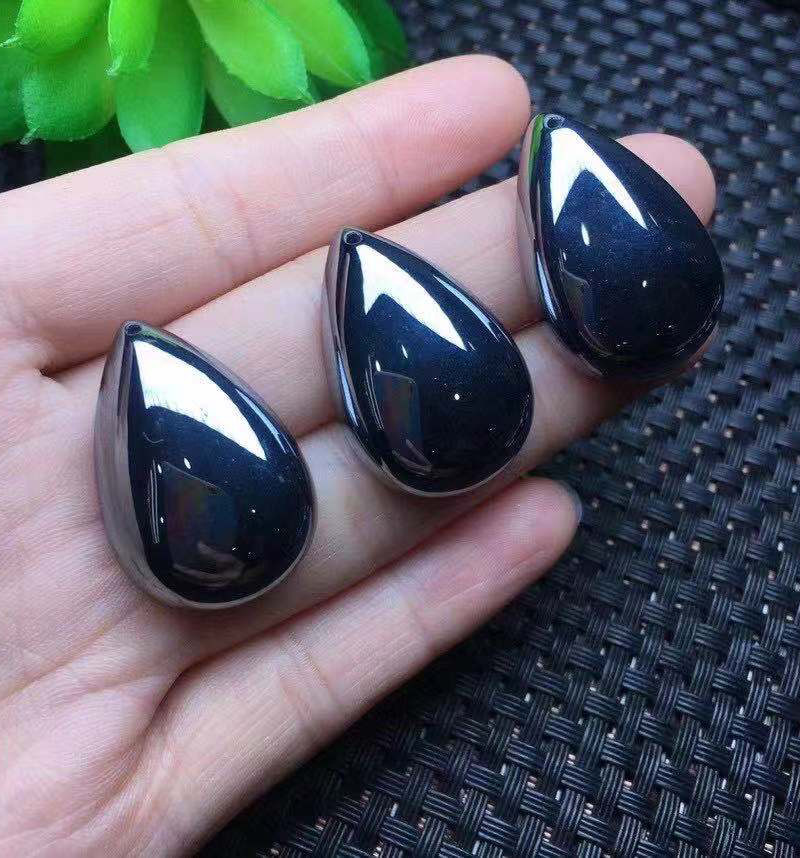 天然太赫兹水滴爱心吊坠 能量石多晶硅男女款锁骨链心形情侣饰品