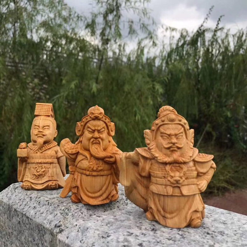 崖柏木雕桃园三结义佛像摆件 三国演义人物家居办公汽车茶宠工艺