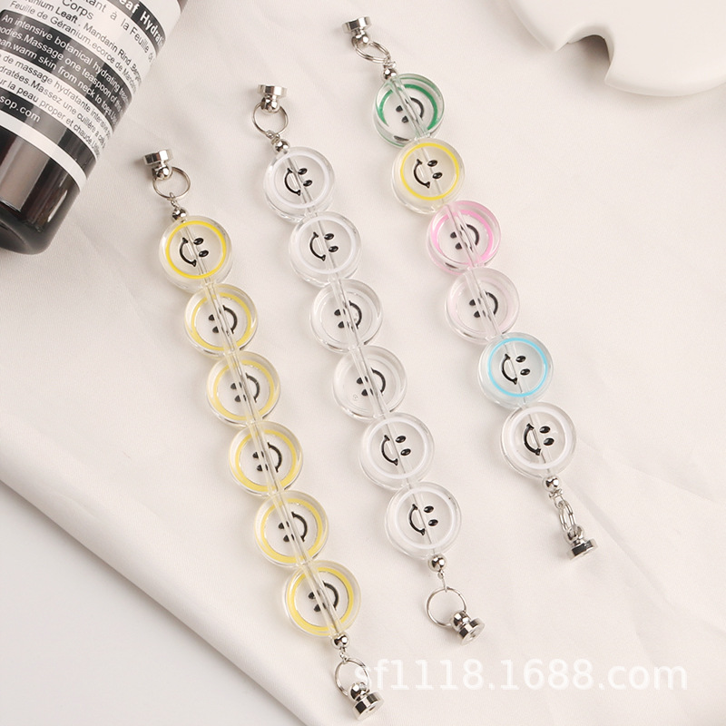 diy手机挂链短款女新款彩色笑脸圆珠链手机壳配饰创意女包包装饰