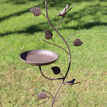 金属小鸟喂水盘喂食盘 铁艺庭院装饰摆件花园饰品造景雨水喂鸟器