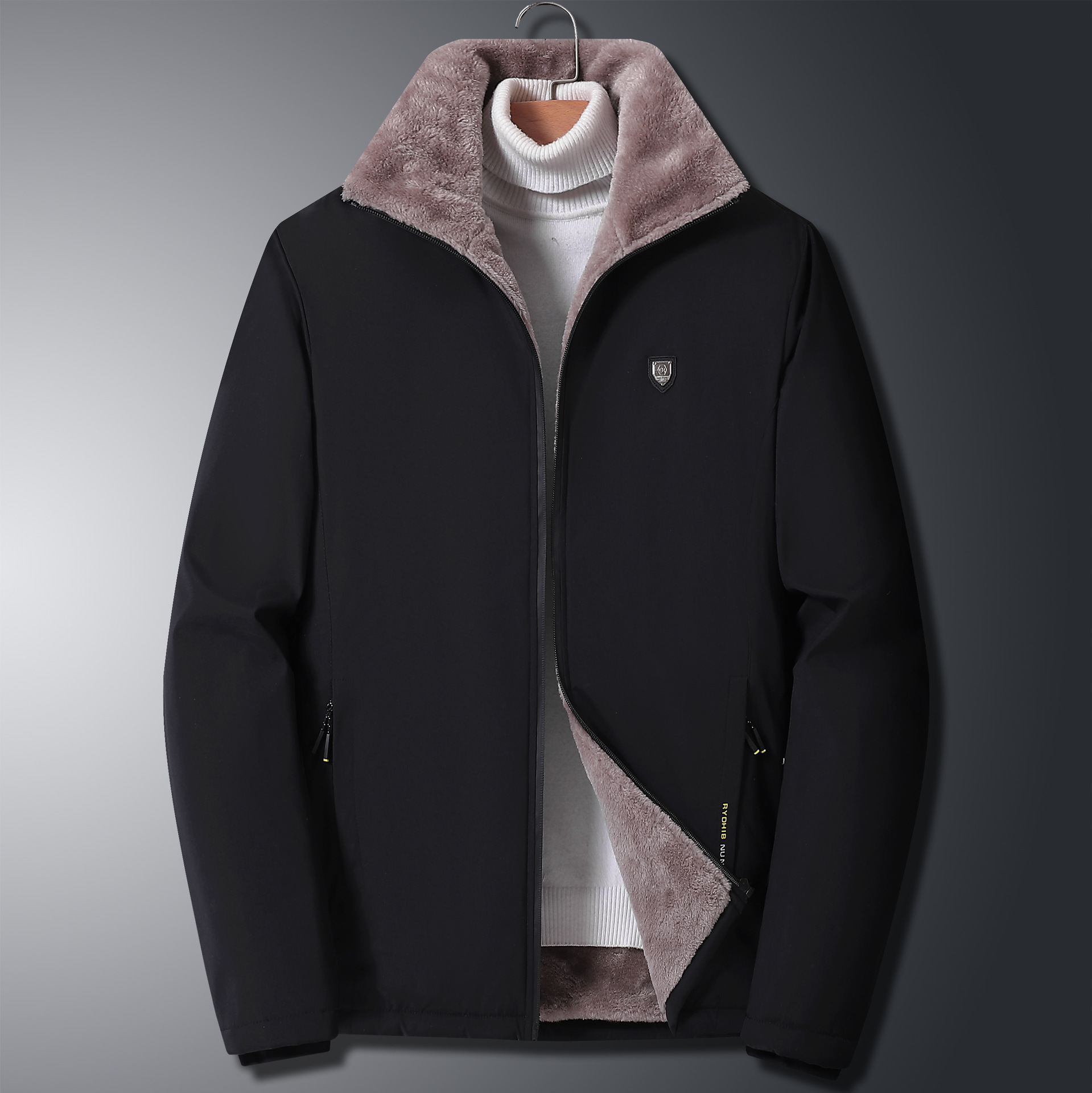 中老年棉衣冬季加绒加厚保暖棉袄大码男款羊羔绒立领外套爸爸装