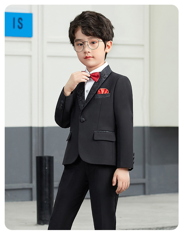 儿童西装春秋帅气男童小西服黑白色男孩演出摄影花童礼服套装批发