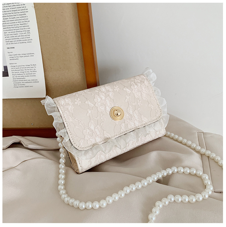 2021 New Trendy Korean Fashion Lace Simple Ins Chain Crossbody Small Square Bag Female Summer Trendy Small Bags