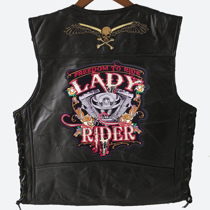 哈雷机车马甲真皮背心骑行马夹男士皮坎肩纯头层牛皮皮衣绣徽章款