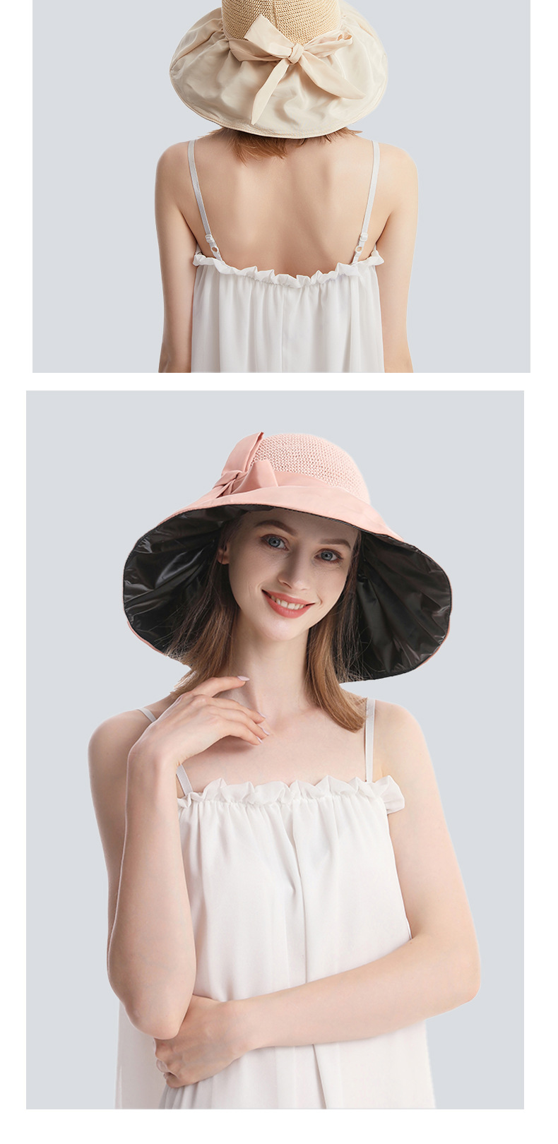 keexuennl珂宣尼蝴蝶结渔夫帽女夏天防紫外线大帽檐百搭防晒遮阳