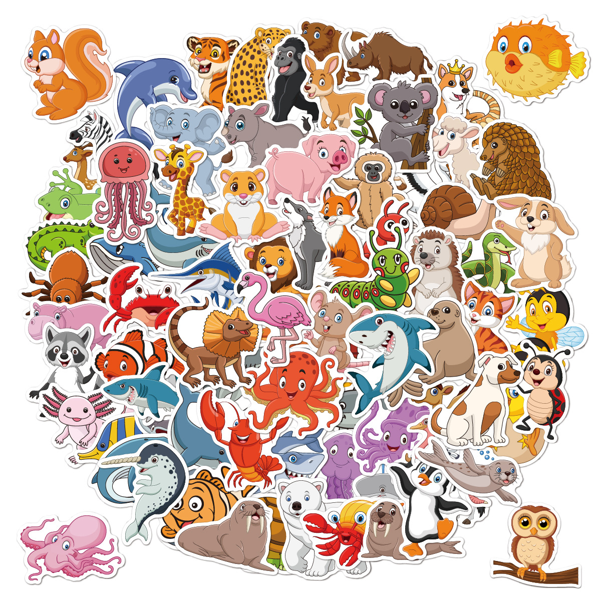 100张卡通动物贴纸儿童diy涂鸦玩具水杯笔记本行李箱防水贴纸批发