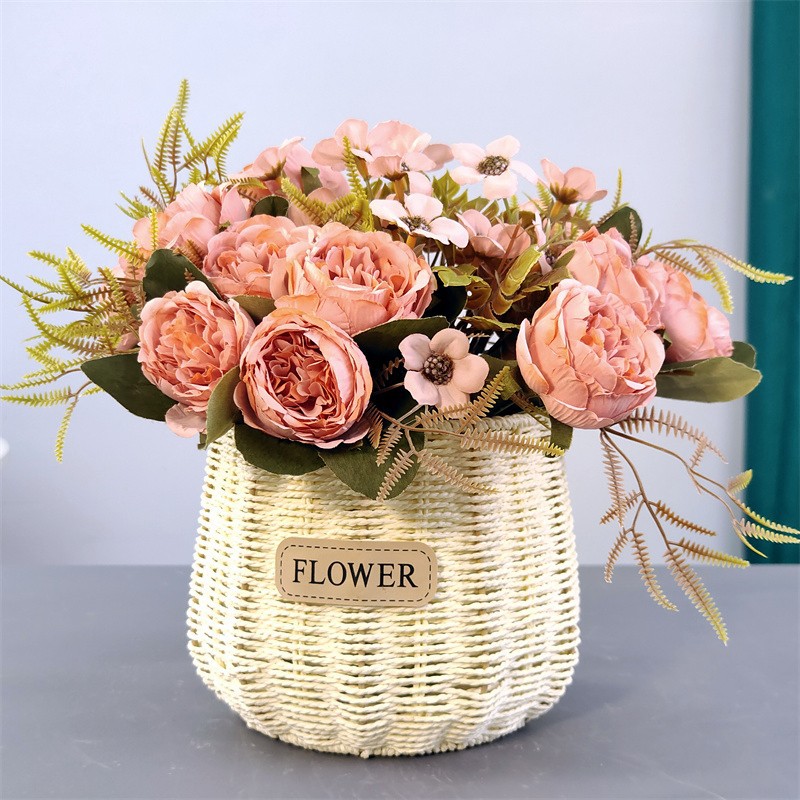 Nordic Seaweed Woven Flower Basket Decoration Living Room Flowerpot Decoration Grass Woven Vase Flower Arrangement Starry Dried Flower Simple