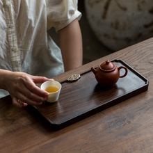 复古风实木茶盘长方形中式黑檀木干泡盘整块壶承茶台茶室家用托盘