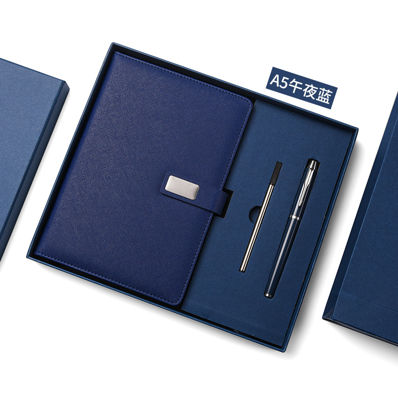 A5 Meeting Notepad High-End Business Office Notebook Book Gift Set Three-Piece Set with Pen Printable Logo