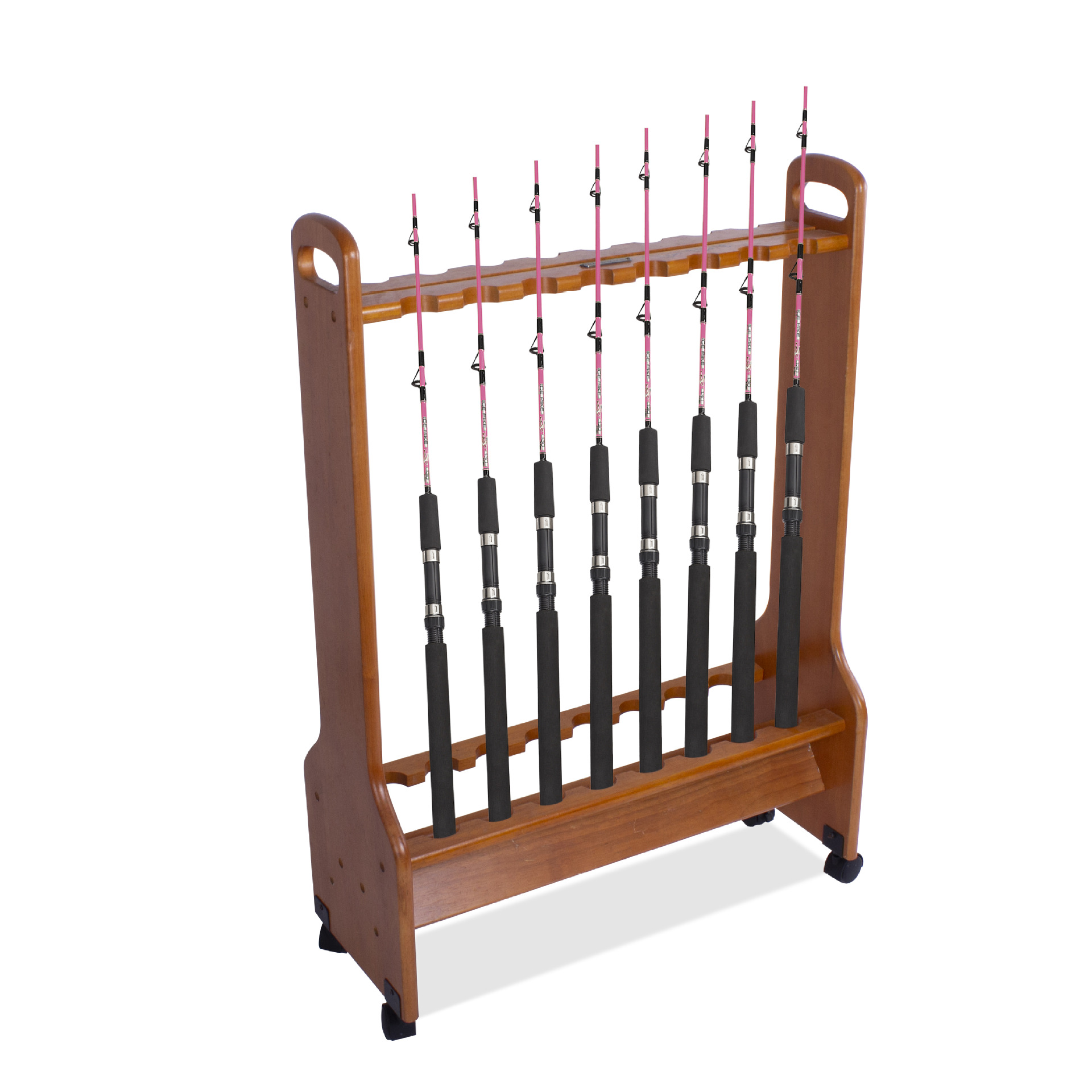 运动户外鱼竿架鱼竿抄网竿收纳展示架 橡木实木鱼渔具架子现货