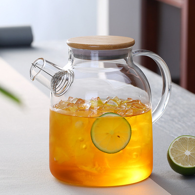 Large Capacity Transparent Glass Large and Small Flow Kettle Household Bamboo Steel Cover Juice Drink Pot Cold Boiled Water Four Seasons Pot