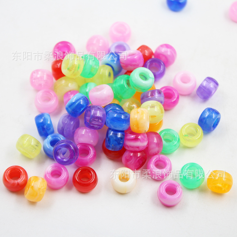 diy手工串珠双色塑料亚克力大孔6*9mm桶珠米珠手链项链饰品配件