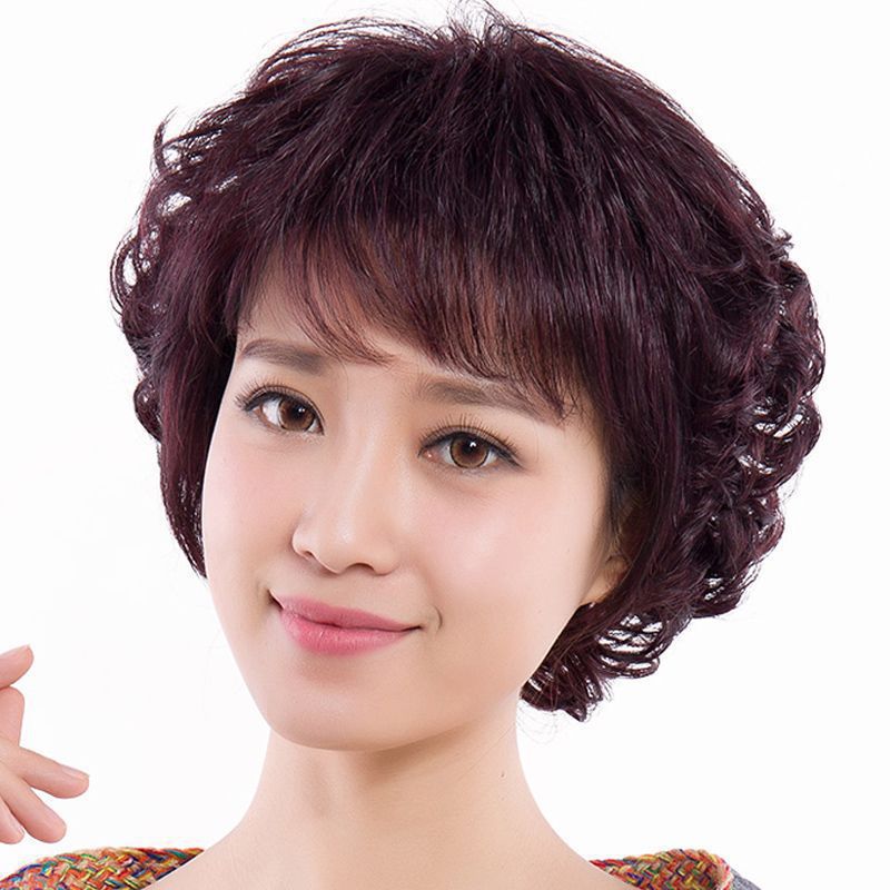 哑光高温丝中老年假发女短发蓬松短卷发老年人假发套送妈妈-阿里巴巴