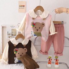 女童套装春秋季2024新款洋气时髦小童装女宝宝衣服三件套儿童休闲