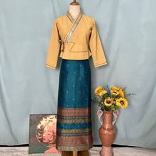 春季新款西双版纳傣族服装女长袖上衣系带长裙传统傣族裙套装民族