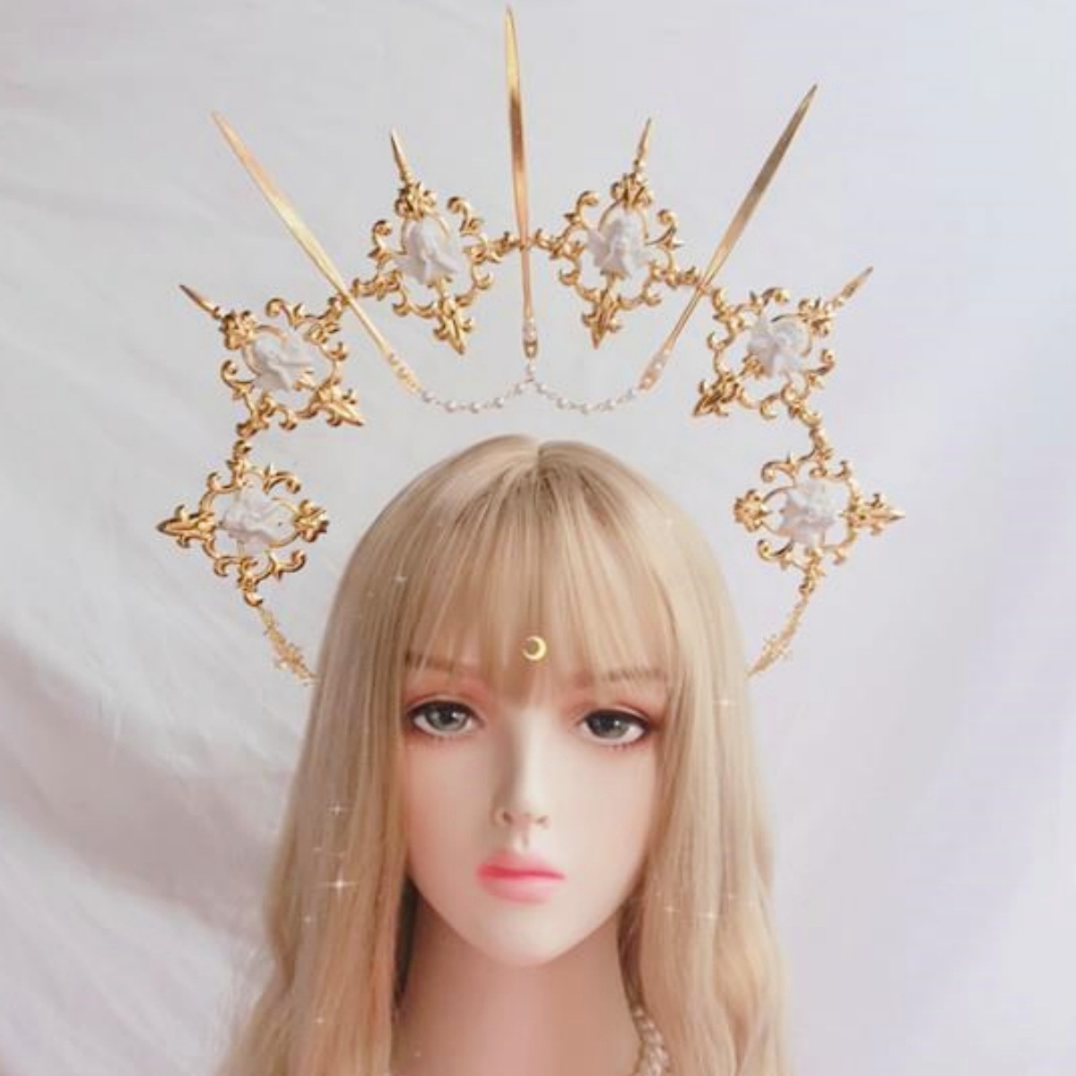 跨境外贸lolita圣母阿波罗光环教皇冠头饰洛丽塔夸张天使拍照道具