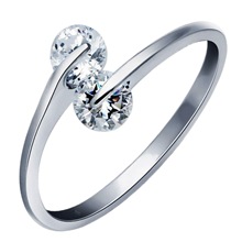 韩国版双环钻戒指 双钻银戒指 女款无定飞环飞碟开口镀银指环代发