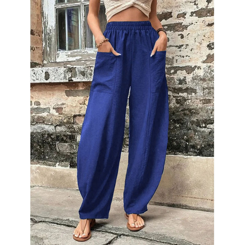 Wish Independent Station Amazon Cross-Border Hot Women's Pants Solid Color Pocket Women's Casual Trousers Trousers with an Elasticated Waist Trousers