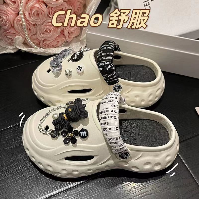 thick-soled 5cm internet celebrity poop hole shoes casual closed toe slippers women‘s summer outdoor beach sandals can be diy