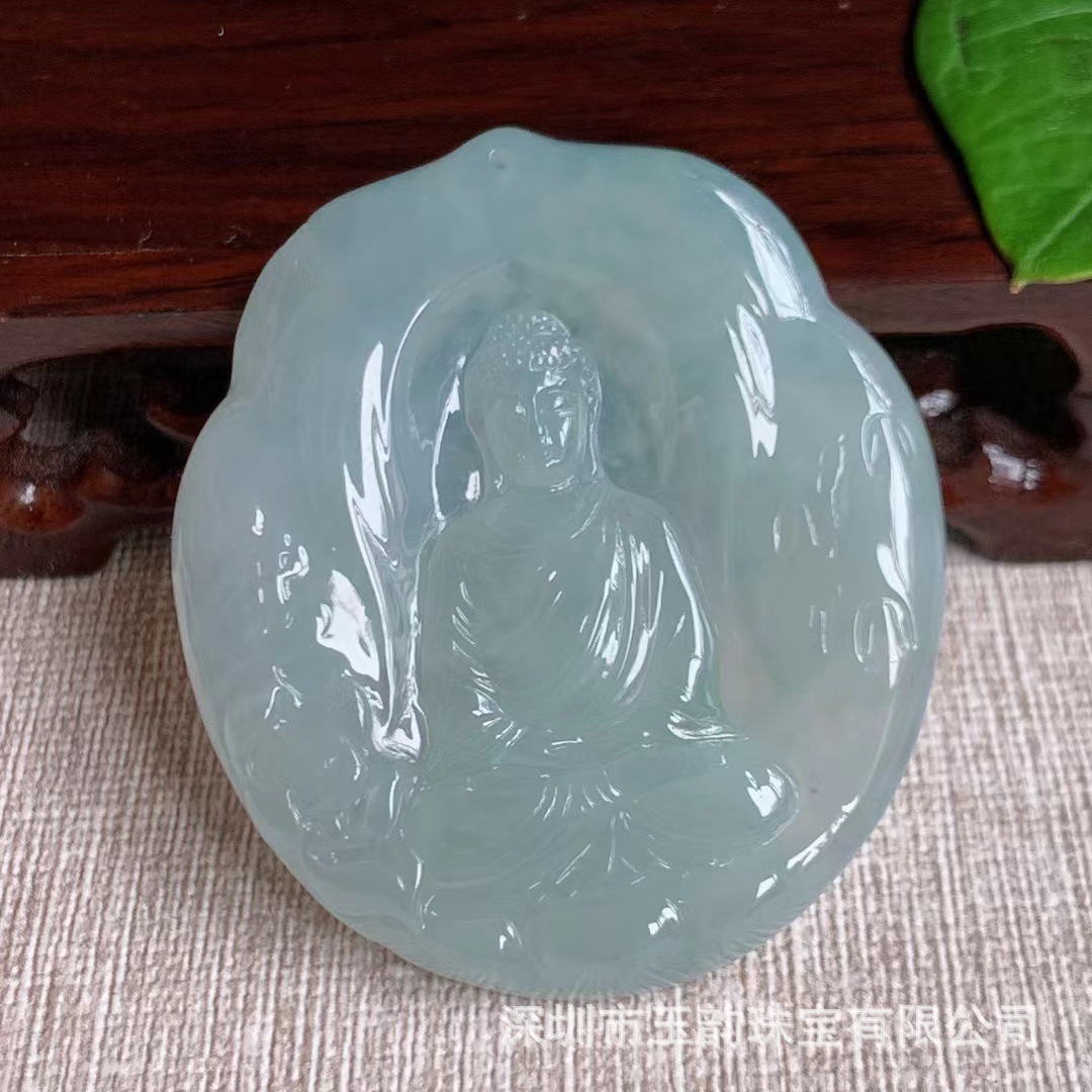 天然a货翡翠老坑男女款生肖守护神冰润晴水阿弥陀佛吊坠25.