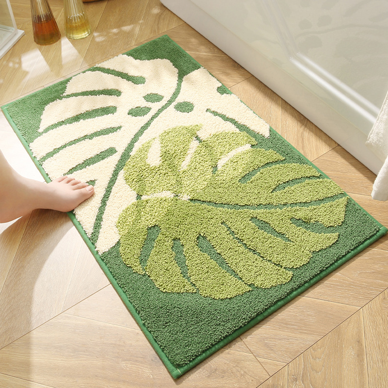 INS Light Luxury Leaves Plant Jacquard Bathroom Non-Slip Mat Absorbent Floor Mat Doormat Non-Slip Floor Mat Bedroom Carpet