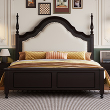法式复古中古风全实木床雕花罗马柱黑色美式复古主卧床婚床公主床