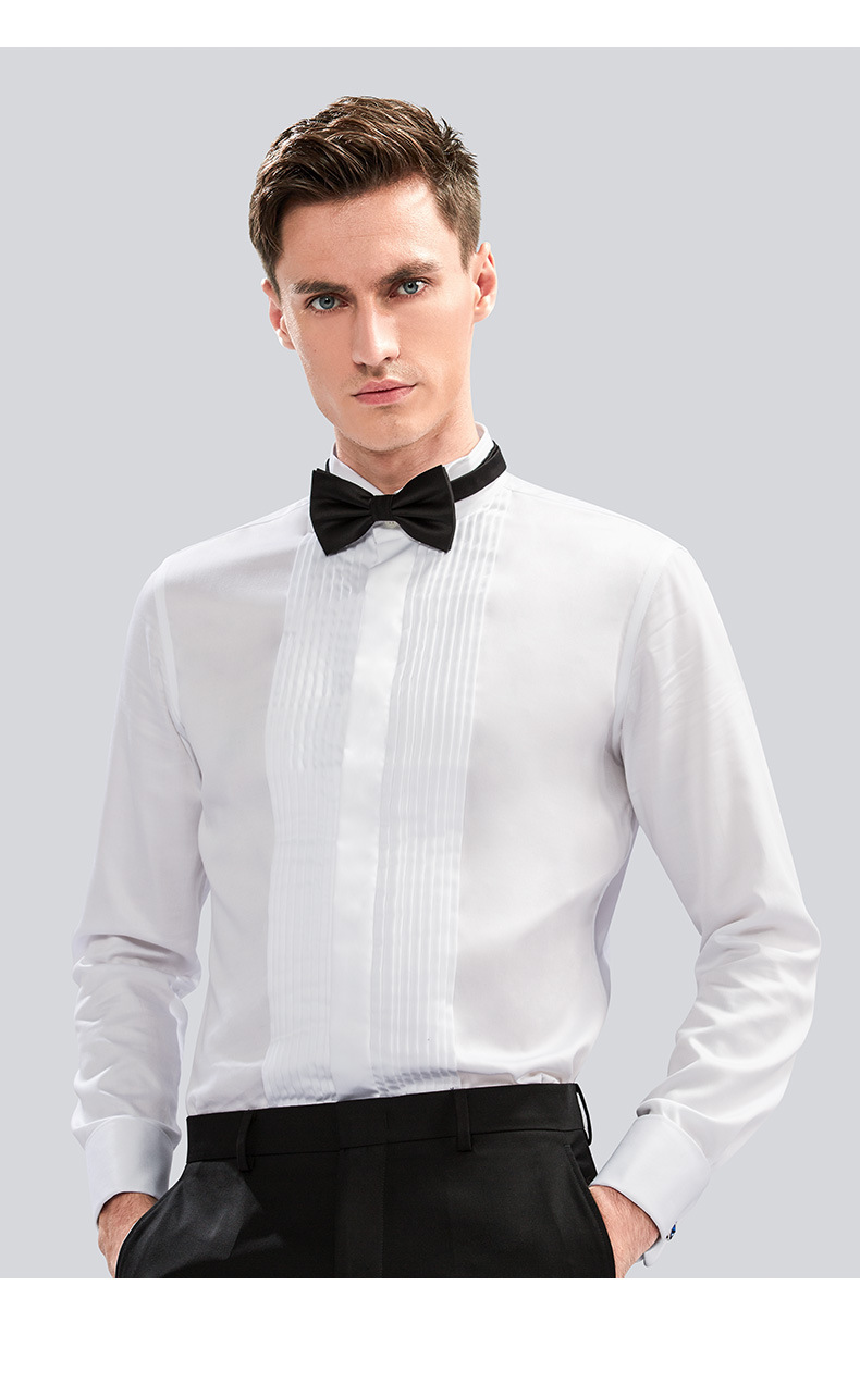 法式衬衫男袖扣礼服领衬衣婚礼宴会纯棉白衬衫新郎结婚衬衫男