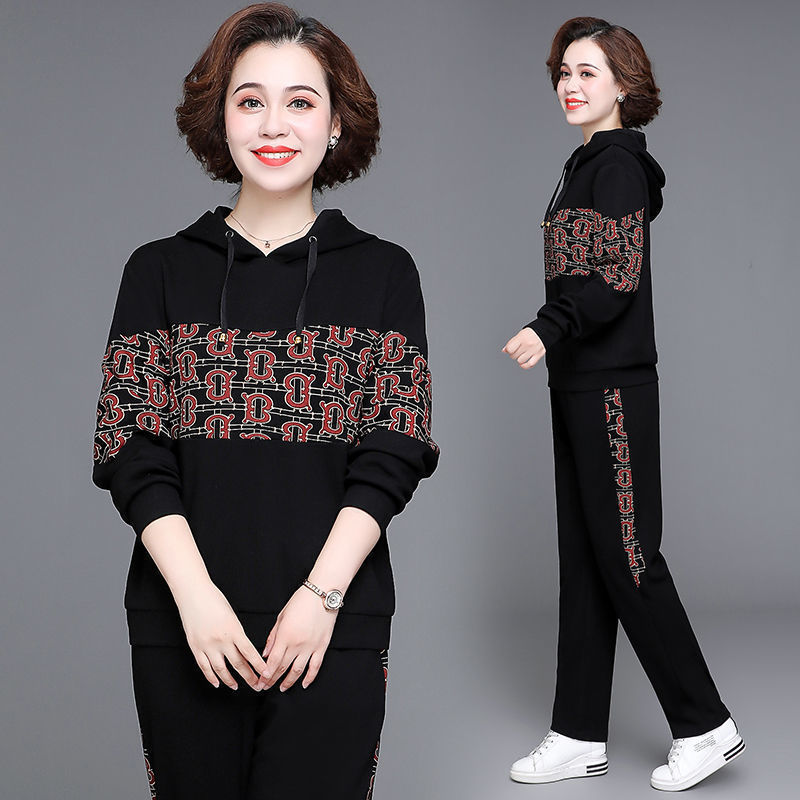 秋季2020新款中老年女大码卫衣运动服两件套欧货运动服套装女春秋2023