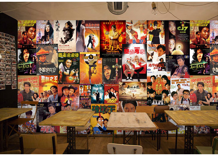 香港老电影海报明星壁纸复古怀旧港式茶餐厅港风背景剧本杀店墙纸