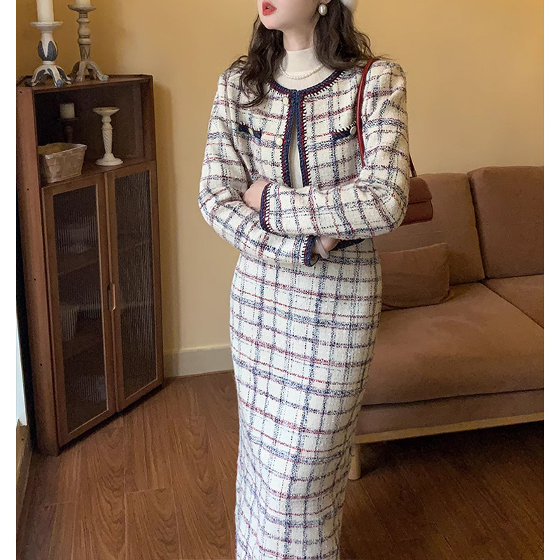 法式【香榭丽千金】小香风气质复古粗花呢外套 半裙洋气两件套秋