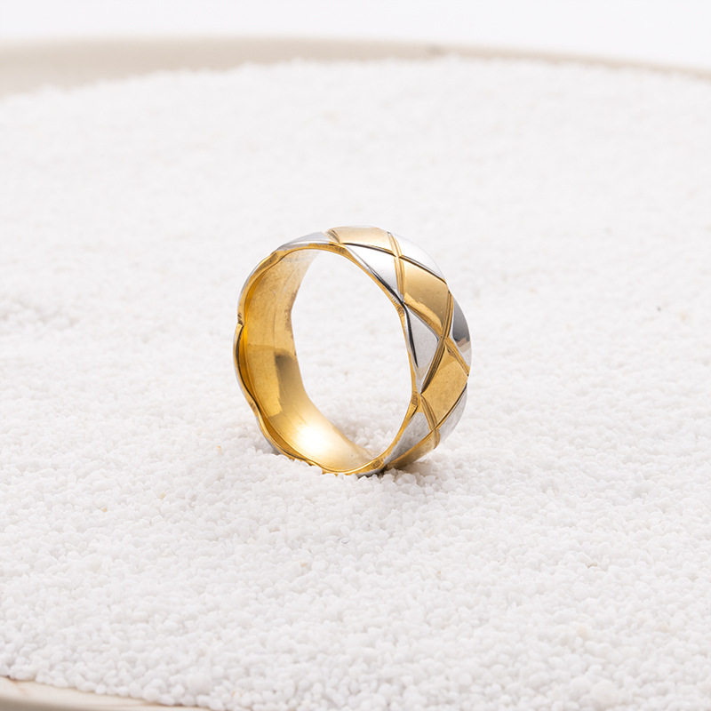 欧美时尚菱形菱格纹路戒指女时尚个性情侣对戒 网红韩版食指指环