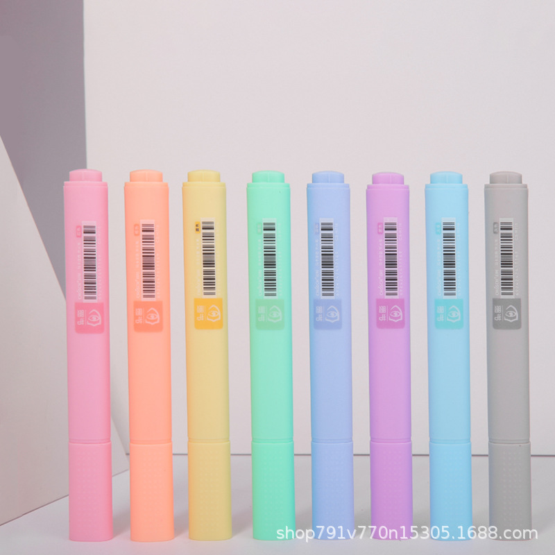 Timeout H716 Macaron Color Triangle Pole Fluorescent Pen Key Pen Marker 8 Color Display Combination Fluorescent Pen