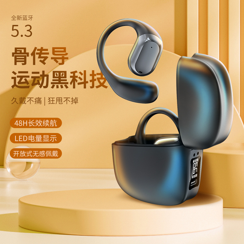 ows stereo air conduction bluetooth headset ear-mounted digital display charging bin wireless binaural call sports