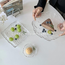 日式ins风不规则冰川玻璃盘子家用点心碟水果盘圆形甜品托盘餐具