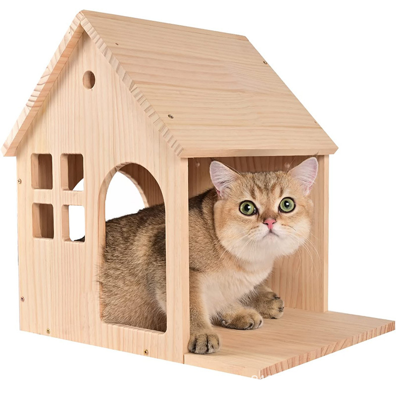 木质猫窝猫屋户外木制狗屋室外狗窝房子型别墅四季猫咪宠物用品