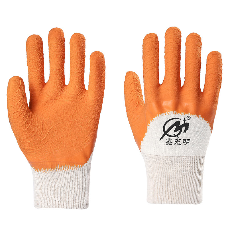 Flannel Two-Color Semi-Hanging Gloves Latex Foam Gloves Comfortable Non-Slip Protective Gloves Wear-Resistant Styrofoam Wrinkles