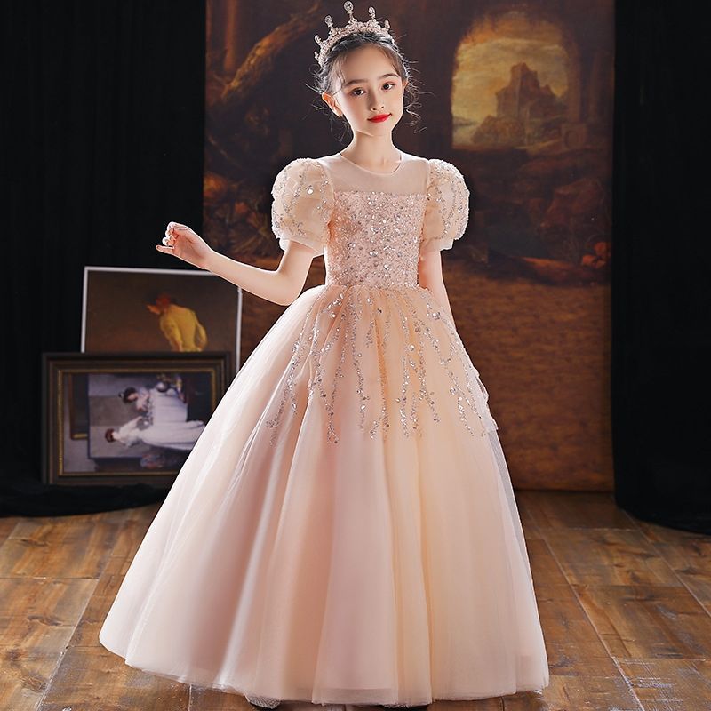 女童晚礼服婚纱公主裙高端儿童蓬蓬裙钢琴演出服走秀主持人泡泡袖