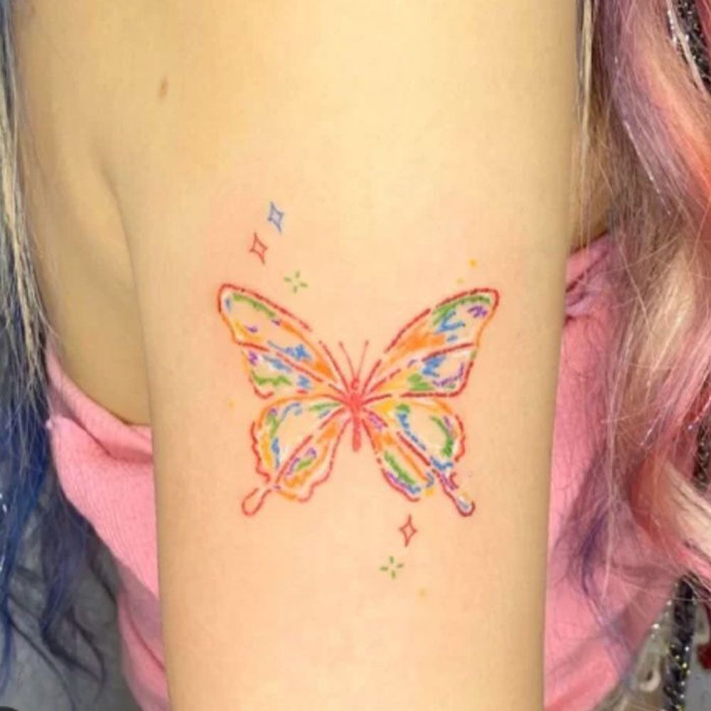 3ew1彩色蝴蝶纹身贴 手臂花臂可爱 好看少女防水持久逼真 ins风小