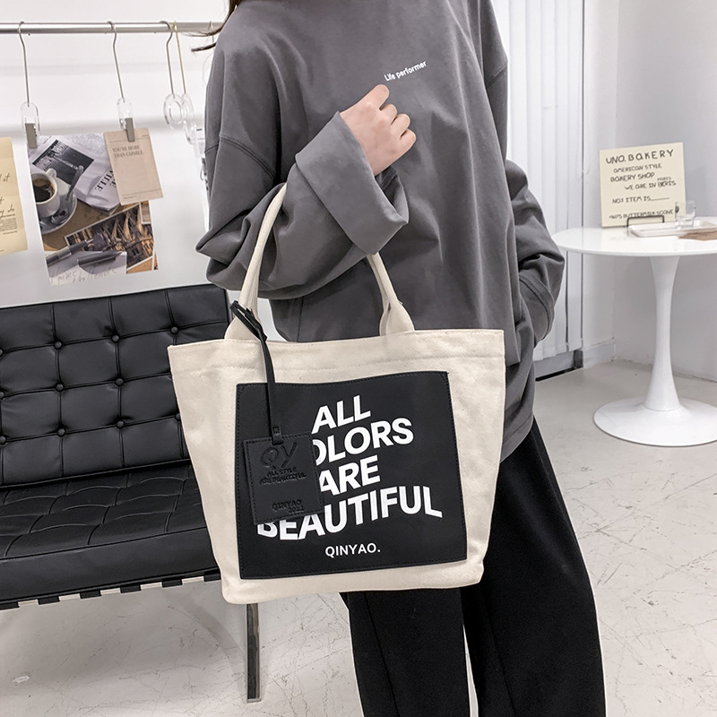 Cross-Border 2022 New Letter Canvas Bag Large Capacity Handbags Women's Japanese Tote Bag Fashion Shoulder Bag